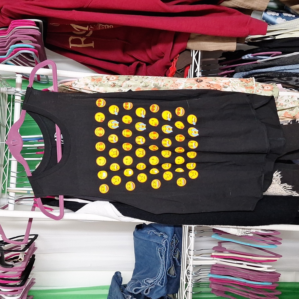 Recycled Karma Black Emoji Graphic Tank Top
